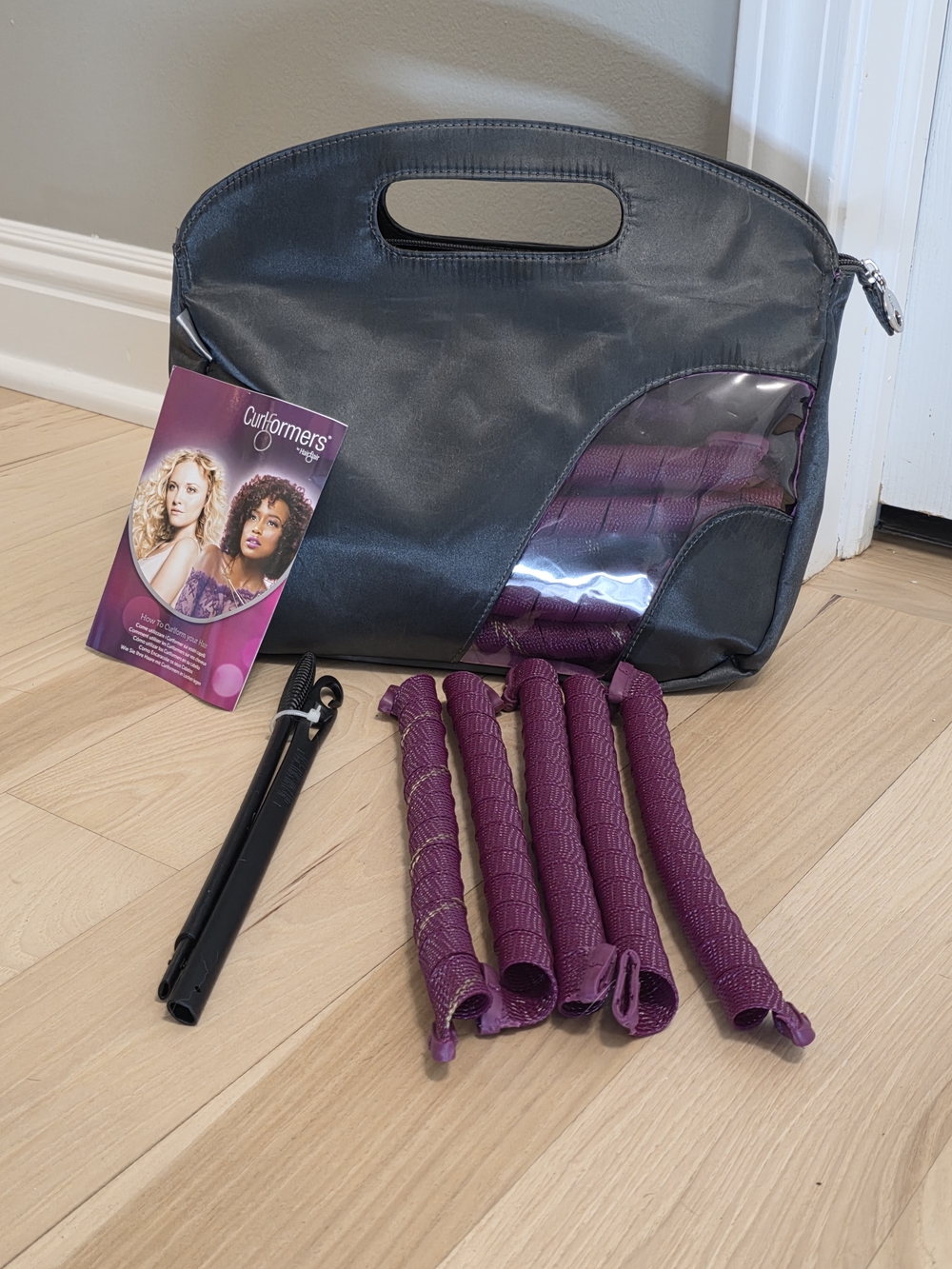 Curly Hair Heatless Curling Rod Set with Carry Bag - Plum
